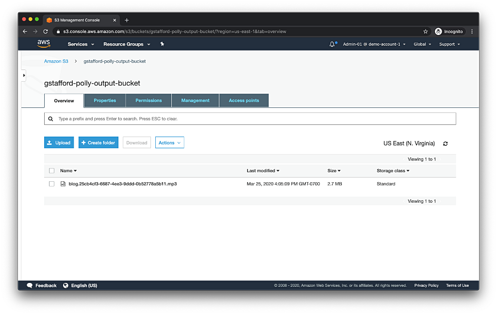 screenshot of Amazon Polly